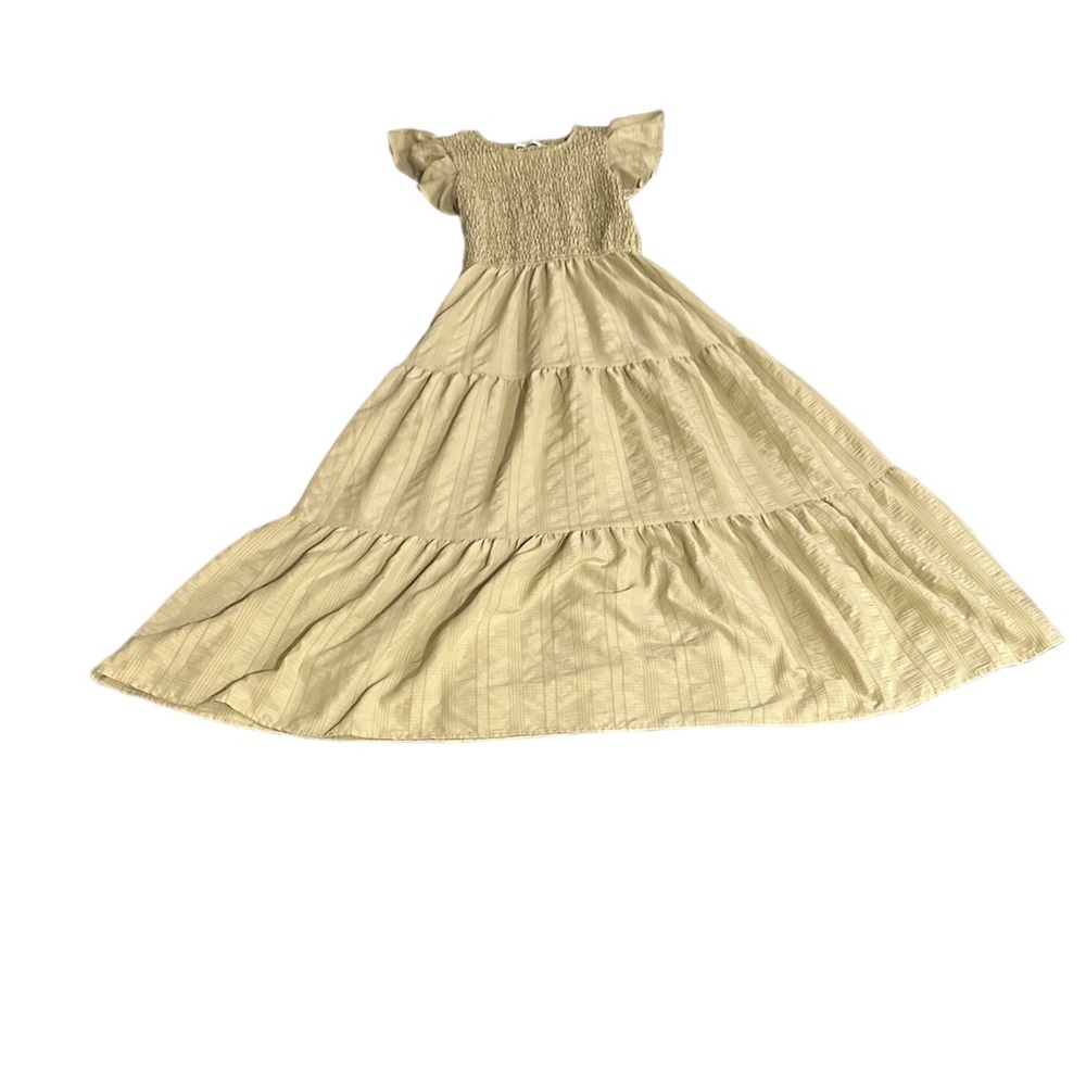 Smocked A-Line Size Medium Pale Green Textured Midi Dress